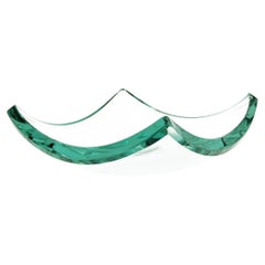 Cenicero/bolsillo vacío italiano de vidrio tallado aguamarina attr a Fontana Arte, años 60