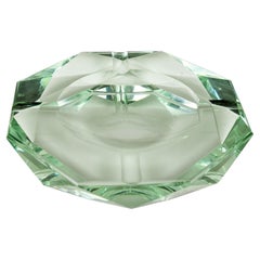 Vintage Italian aquamarine faceted glass ashtray in the manner of Fontana Arte, 1960s