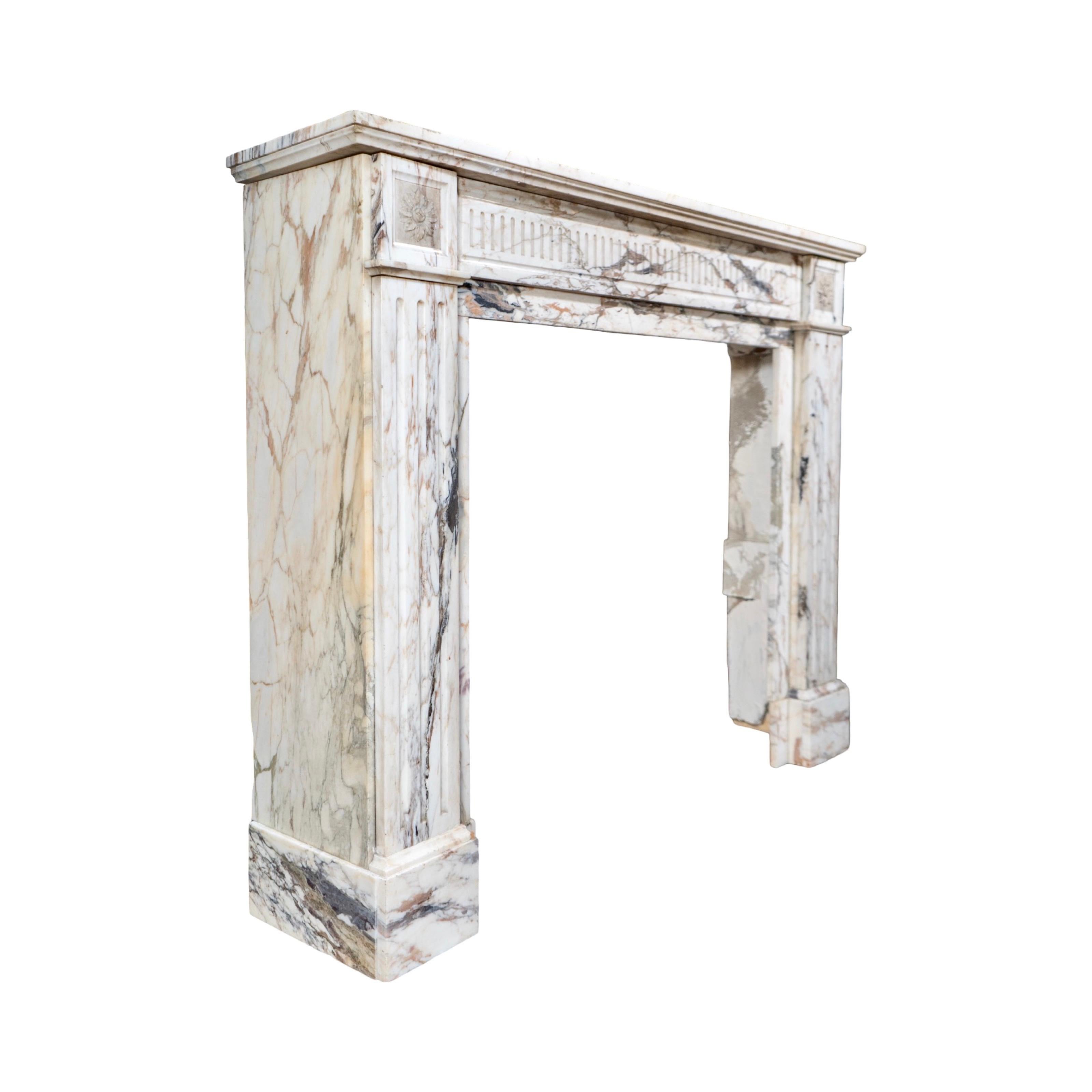 19th Century Italian Arabescato Corchia Marble Mantel For Sale