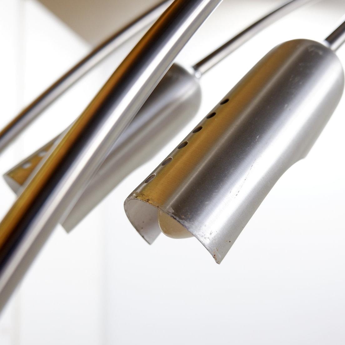 Metallo Lampada da terra ad arco italiana con 5 bracci in cromo spazzolato - anni '70 in vendita