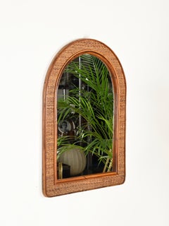 Italienischer Bogenspiegel aus Bambus und Weidengeflecht, 1970er Jahre