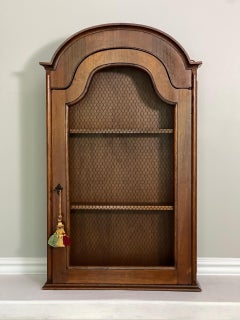 Italian Arch Top Hanging Wood Display Cabinet with Chicken Wire Door and Key