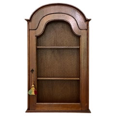 Italian Arch Top Hanging Wood Display Cabinet with Chicken Wire Door and Key