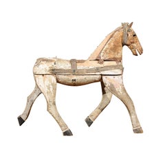 Italian Archaic Toy Horse Wooden Sculpture with Weathered Patina, circa 1860