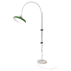 Vintage Italian Arched Floor Lamp in Chromed Steel with Green Shade and Marble Base