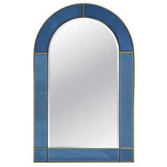Italian arched mirror with a blue glass frame in the style of Cristal Arte, 1970