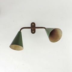 Italian Architect 1940s Double Cone Wall Lamp in Brass and Metal