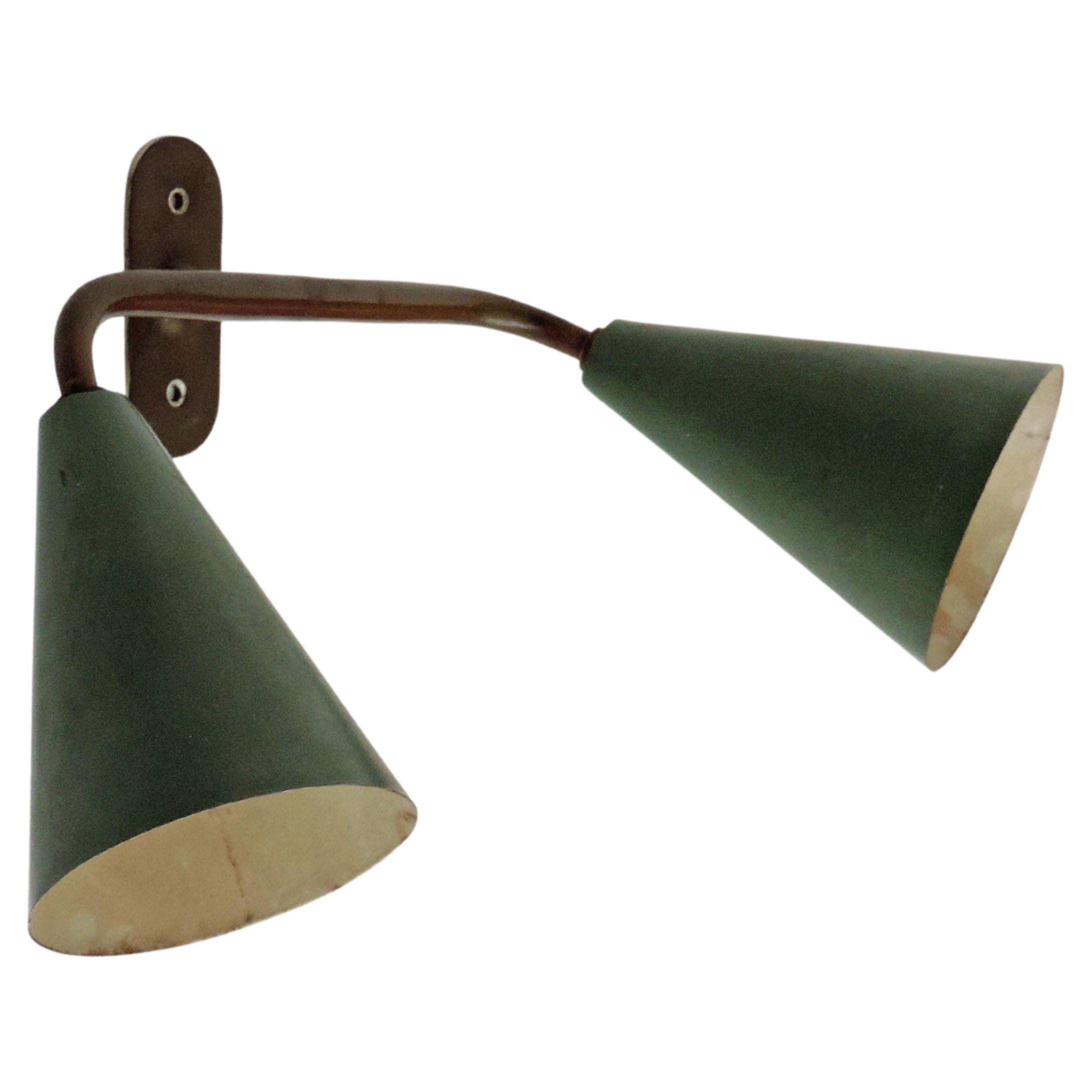 Italian Architect 1940s Double Cone Wall Lamp in Brass and Metal
