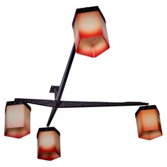Plafonnier encastré d'architecture italienne des années 1950 avec abat-jour en plexiglas