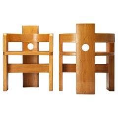 Fauteuils architecturaux italiens en bois de cyprès 