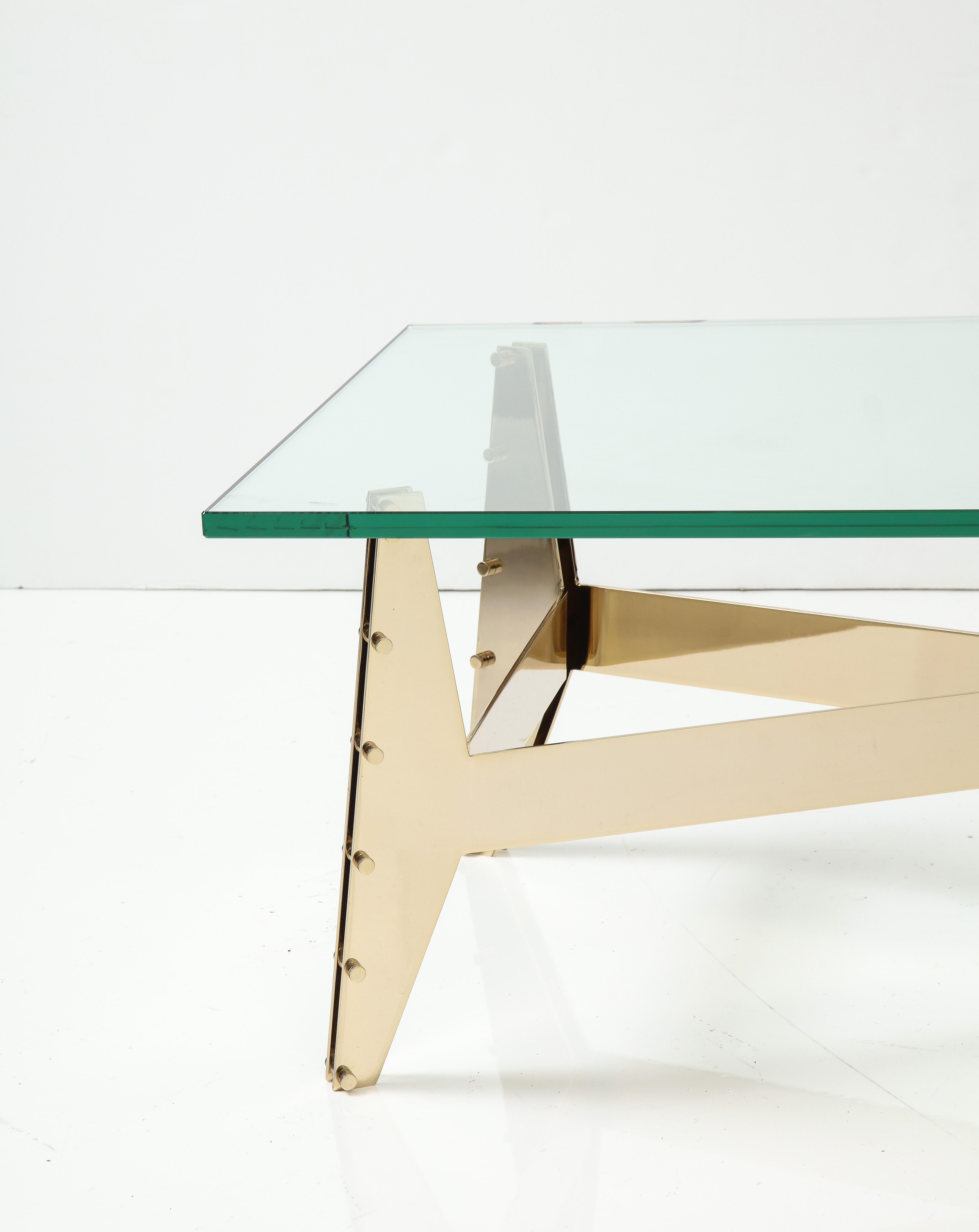 Italian Architectural Base Modernist Coffee Table with Glass Top In Good Condition For Sale In New York, NY