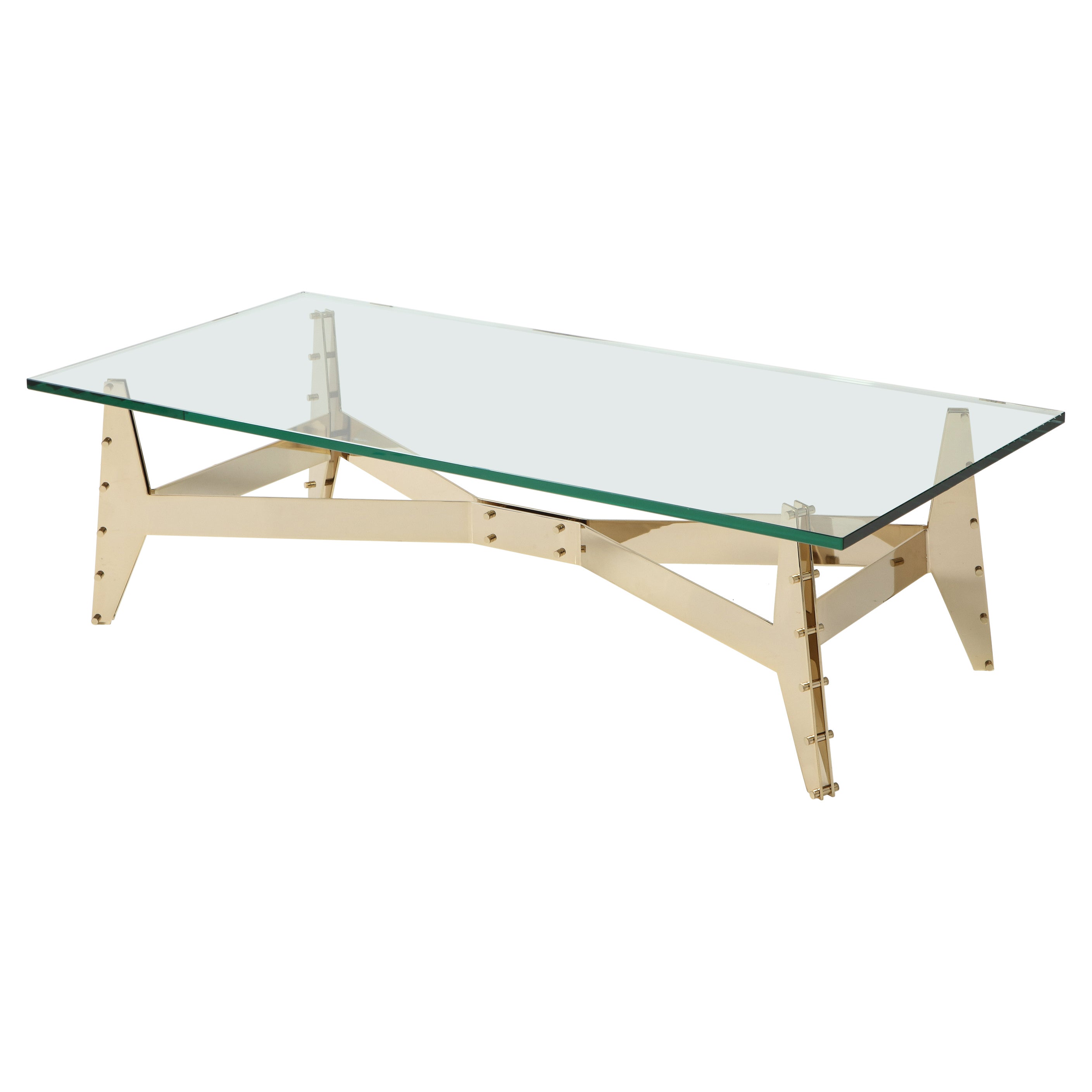 Italian Architectural Base Modernist Coffee Table with Glass Top