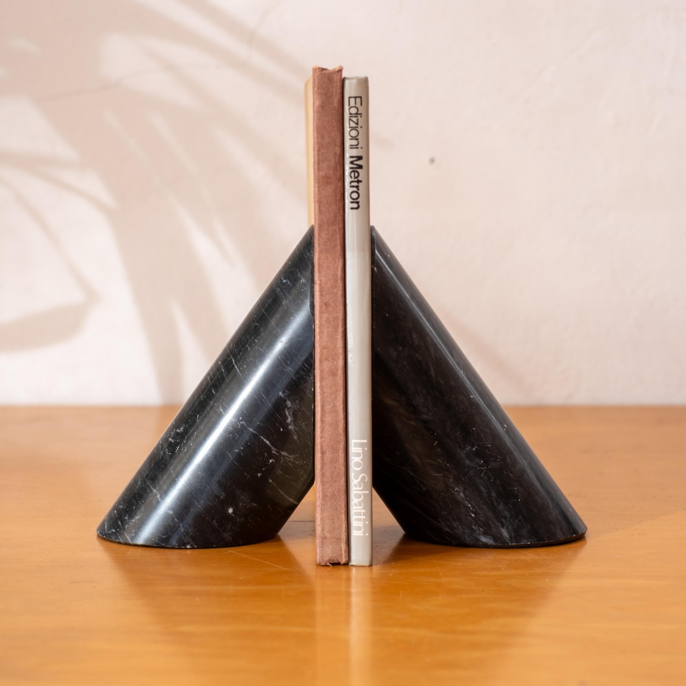 Sculptural solid black marble bookends. Italy, 1970s