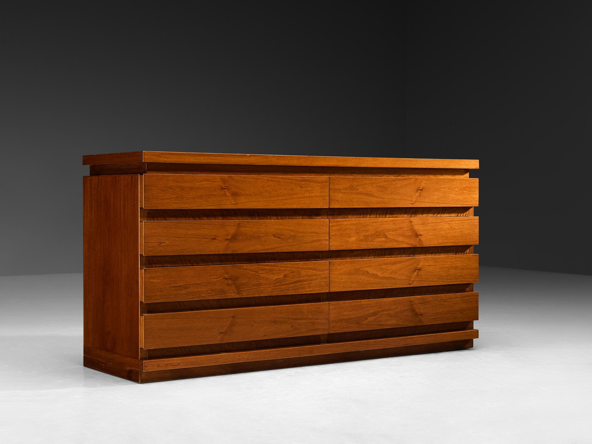 Post-Modern Italian Architectural Chest of Drawers in Walnut For Sale