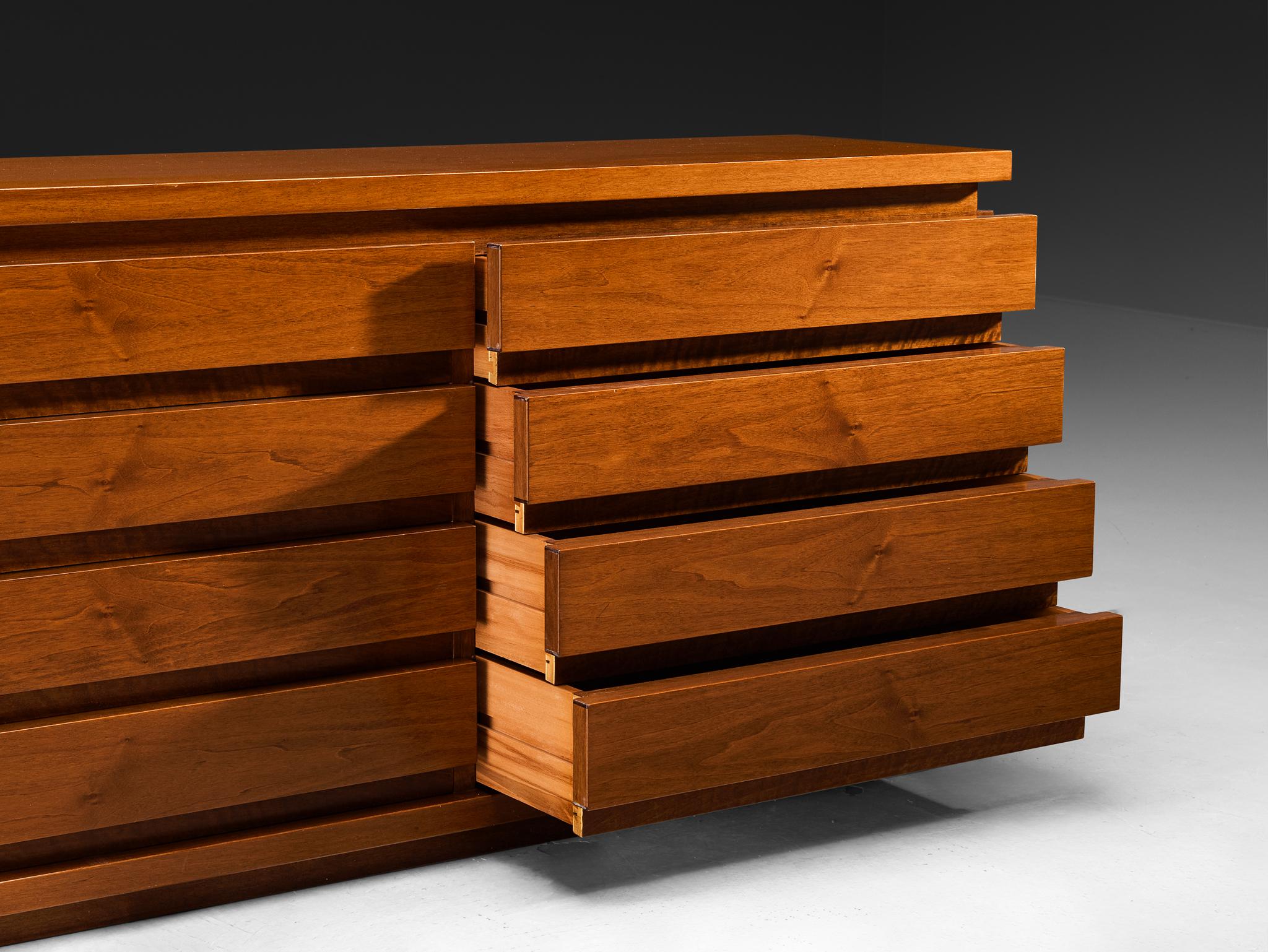 Late 20th Century Italian Architectural Chest of Drawers in Walnut For Sale