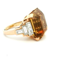 Italian Architectural Citrine and Diamond Cocktail Ring in 18K Gold