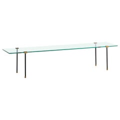 Italian Architectural Glass Coffee Table with Iron and Brass Base