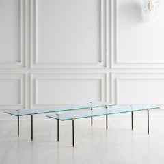 Italian Architectural Glass Coffee Table with Iron and Brass Base