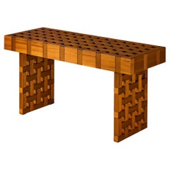 Italian Architectural Grid-Structured Center Table or Console in Meranti