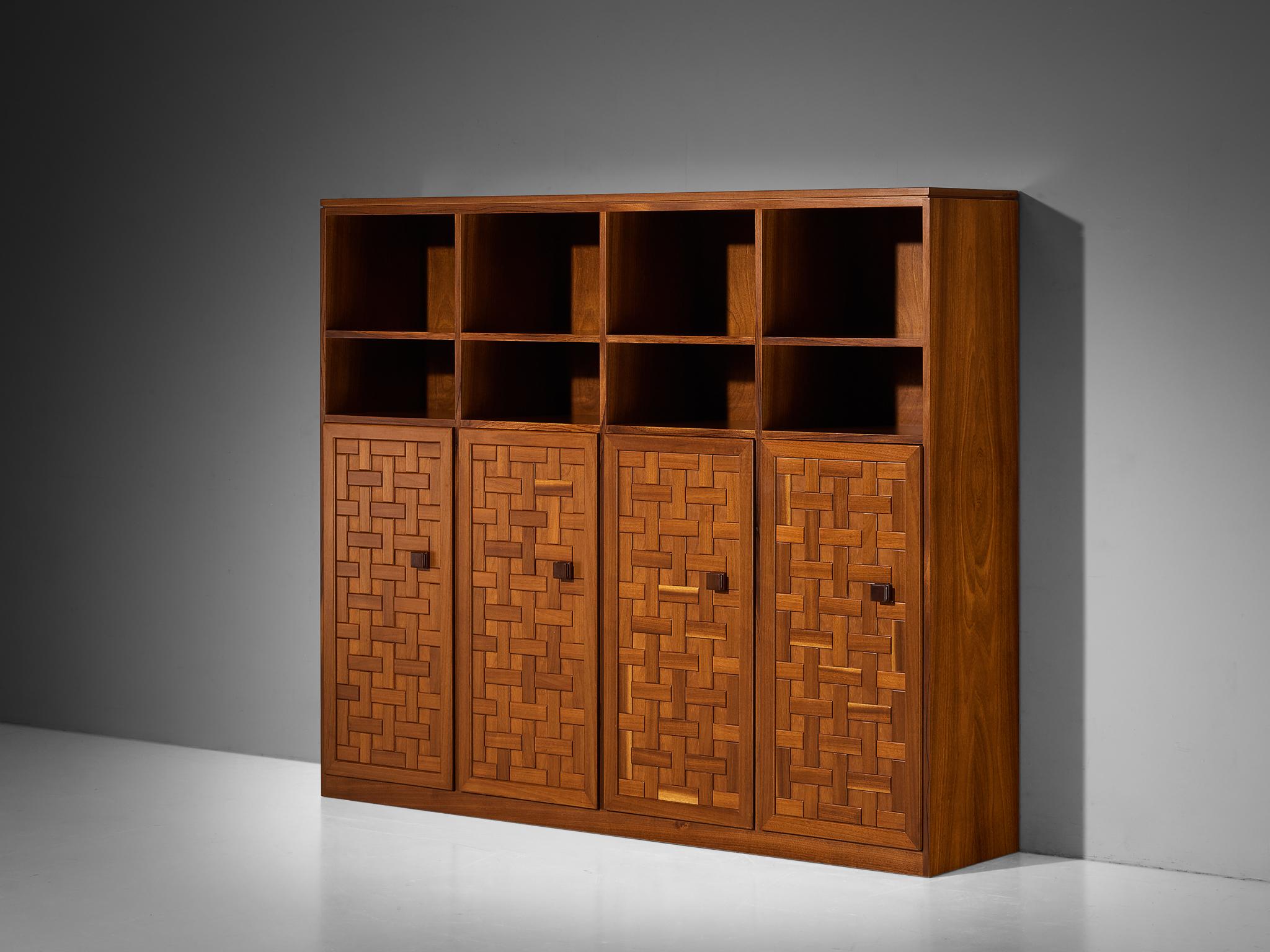 Italian Architectural Grid-Structured Higboard or Bookcase in Walnut For Sale 5