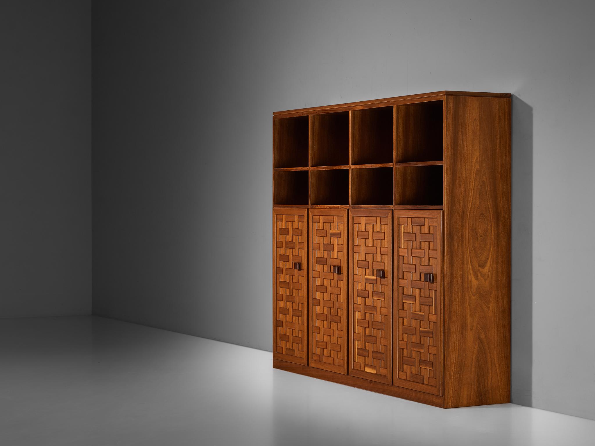 Italian Architectural Grid-Structured Higboard or Bookcase in Walnut For Sale 7