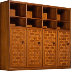 Italian Architectural Grid-Structured Higboard or Bookcase in Walnut