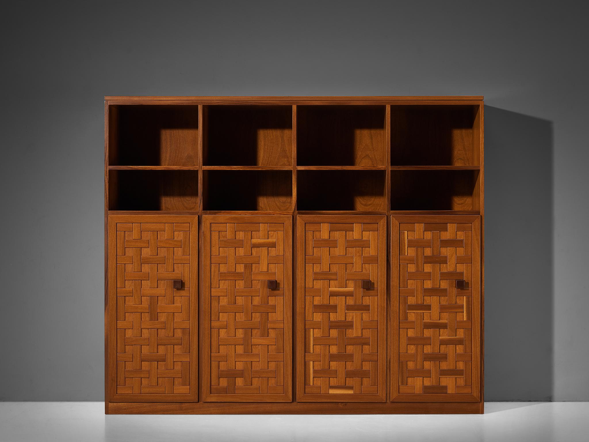 Italian Architectural Grid-Structured Higboard or Bookcase in Walnut For Sale 1