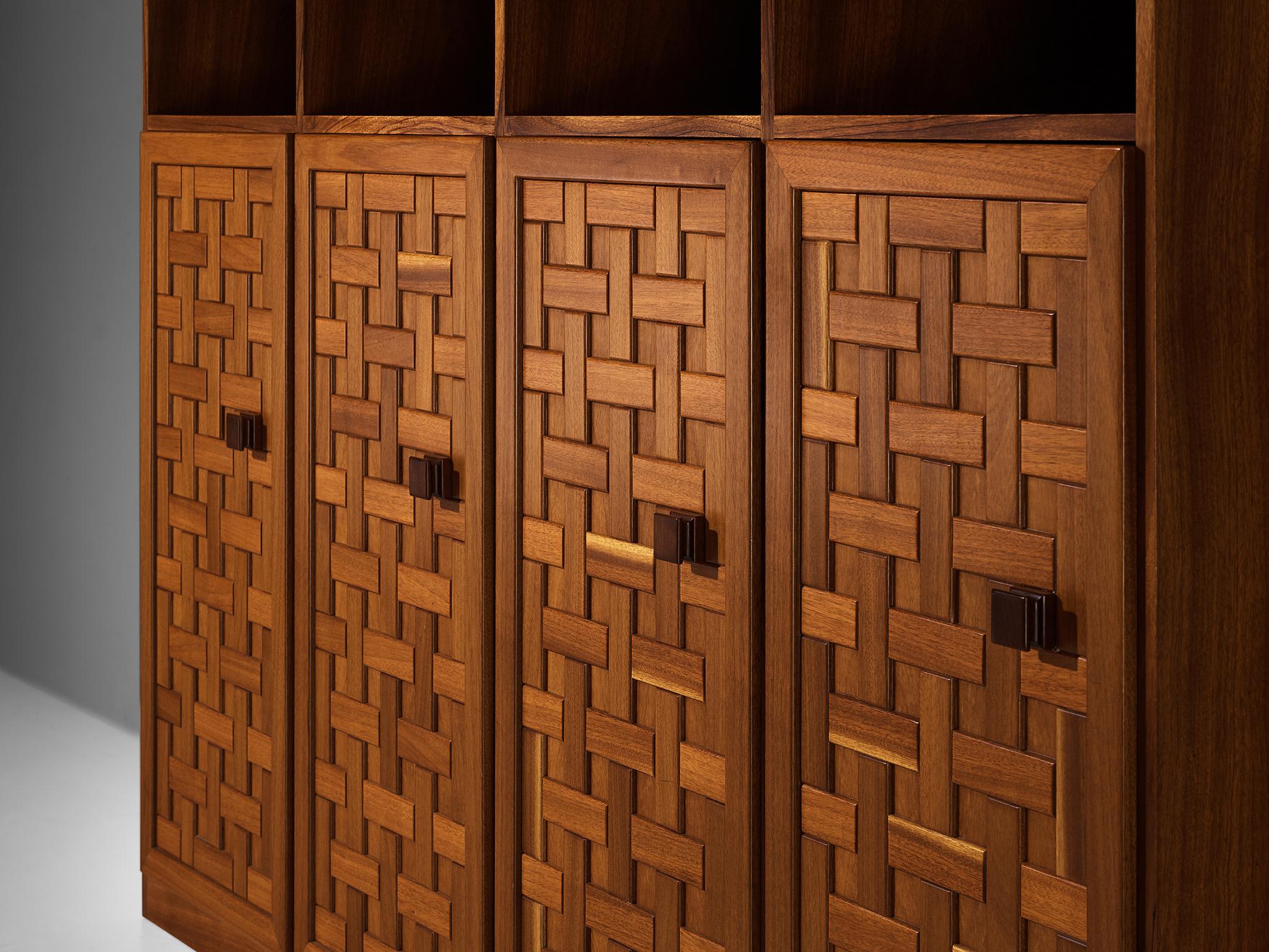 Italian Architectural Grid-Structured Higboard or Bookcase in Walnut For Sale 2