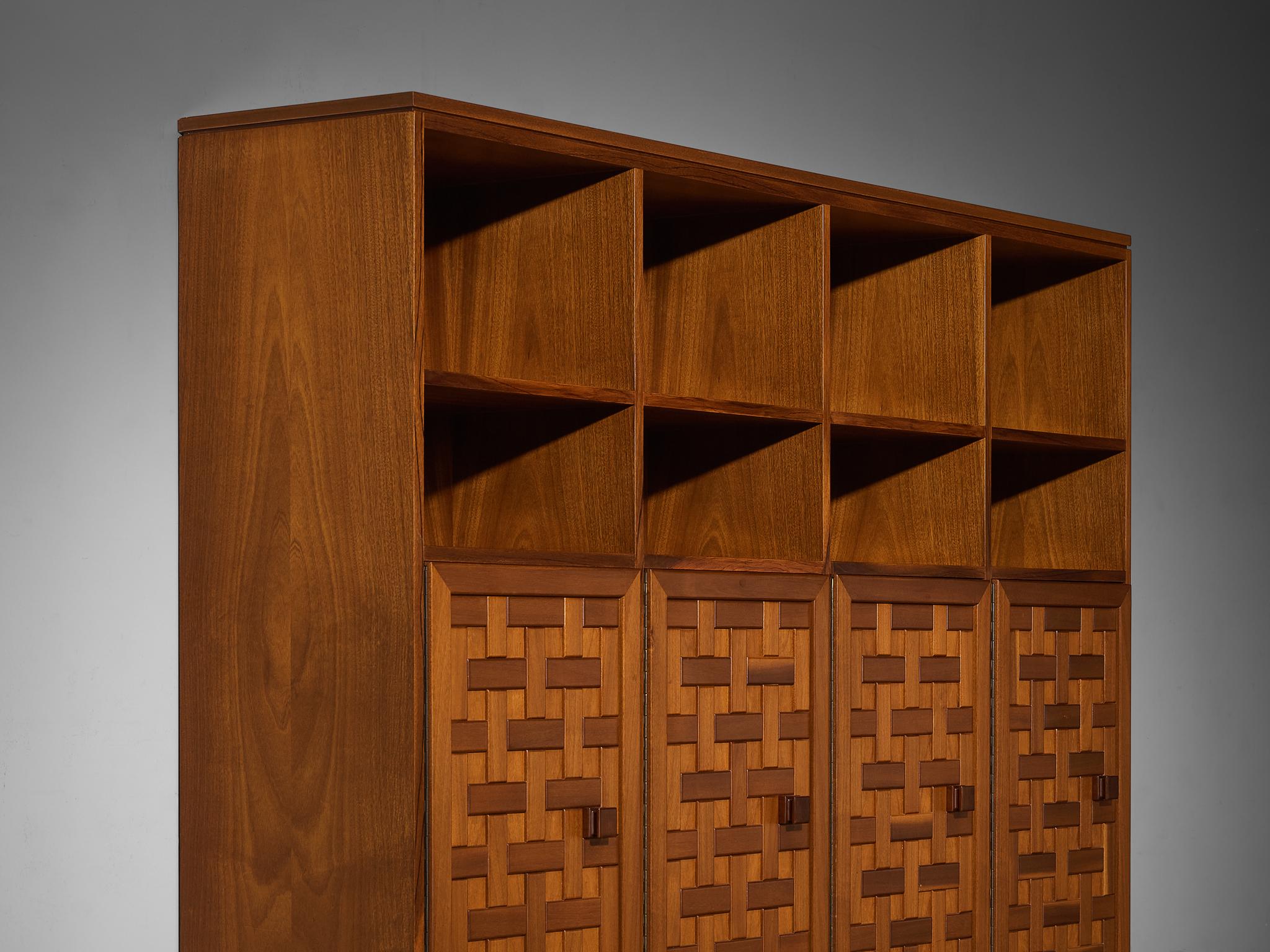 Italian Architectural Grid-Structured Higboard or Bookcase in Walnut For Sale 3