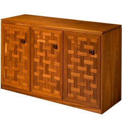 Italienisches architektonisches Sideboard mit Gitterstruktur aus Meranti