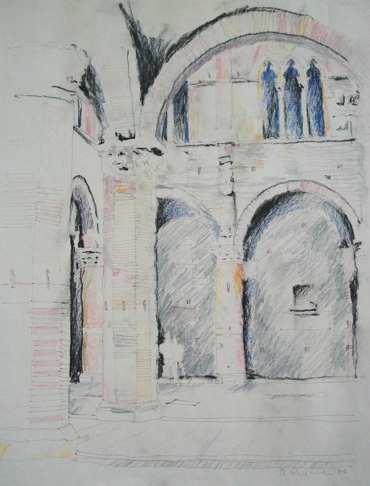 
Dibujo arquitectónico italiano vintage en técnica mixta sobre papel - firmado y fechado indistintamente abajo a la derecha - sin enmarcar - Italia - hacia 1984.

Buen estado de conservación - pequeña pérdida de papel en el borde inferior (como en