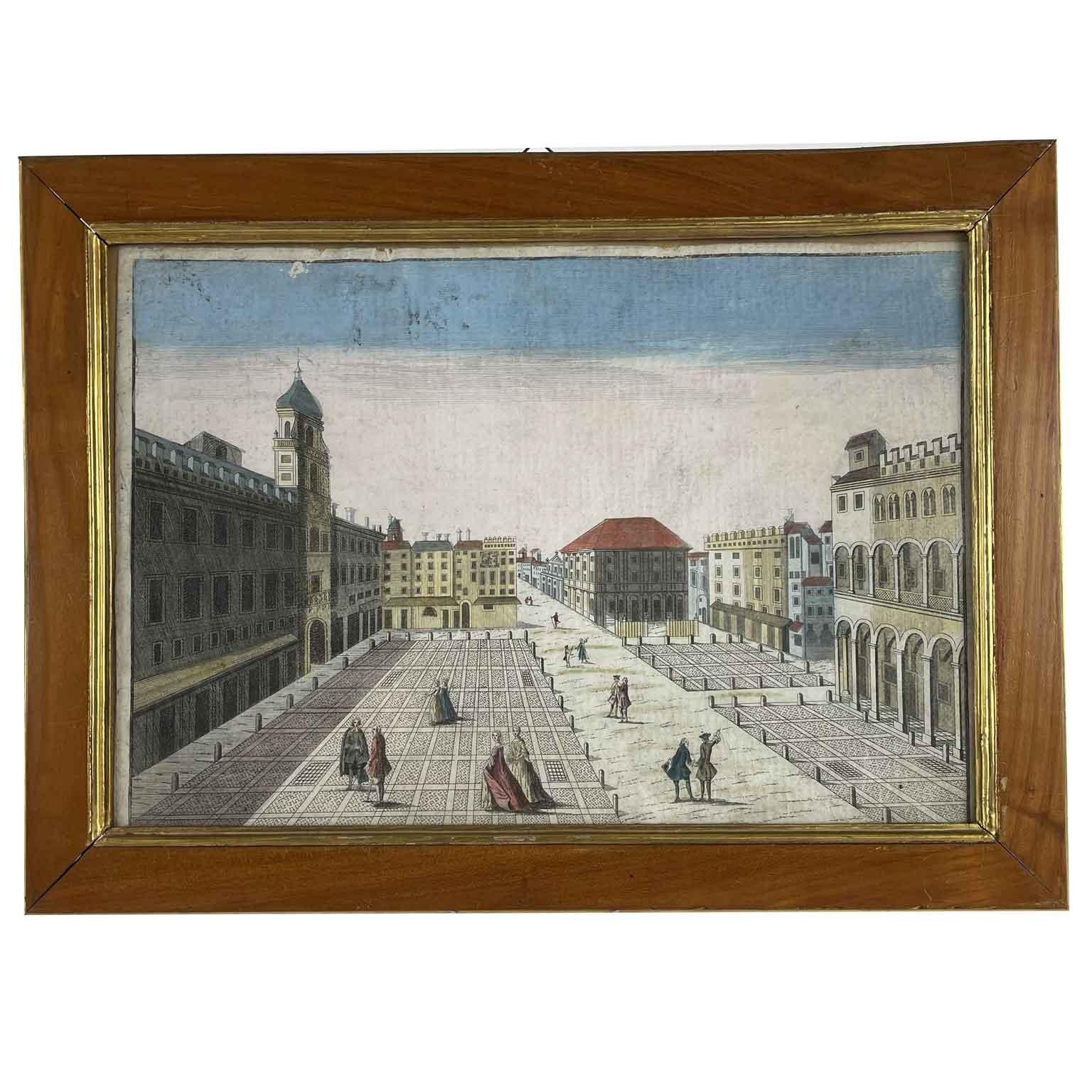 Wood Set of Four Grand Tour Etchings Italian Architectural Views Remondini circa 1770 For Sale