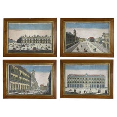 Conjunto de cuatro aguafuertes Grand Tour Vistas arquitectónicas italianas Remondini circa 1770