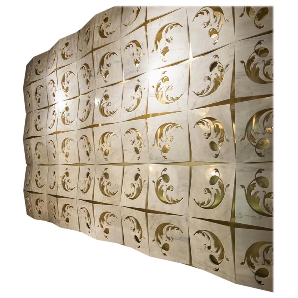 Italian Architectural Wall Feature in Marble and Brass with Backlighting For Sale