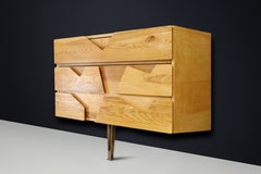 Italian Architectural Wall-Mounted Chest, Gio Ponti Style, Brass Leg, 1960s
