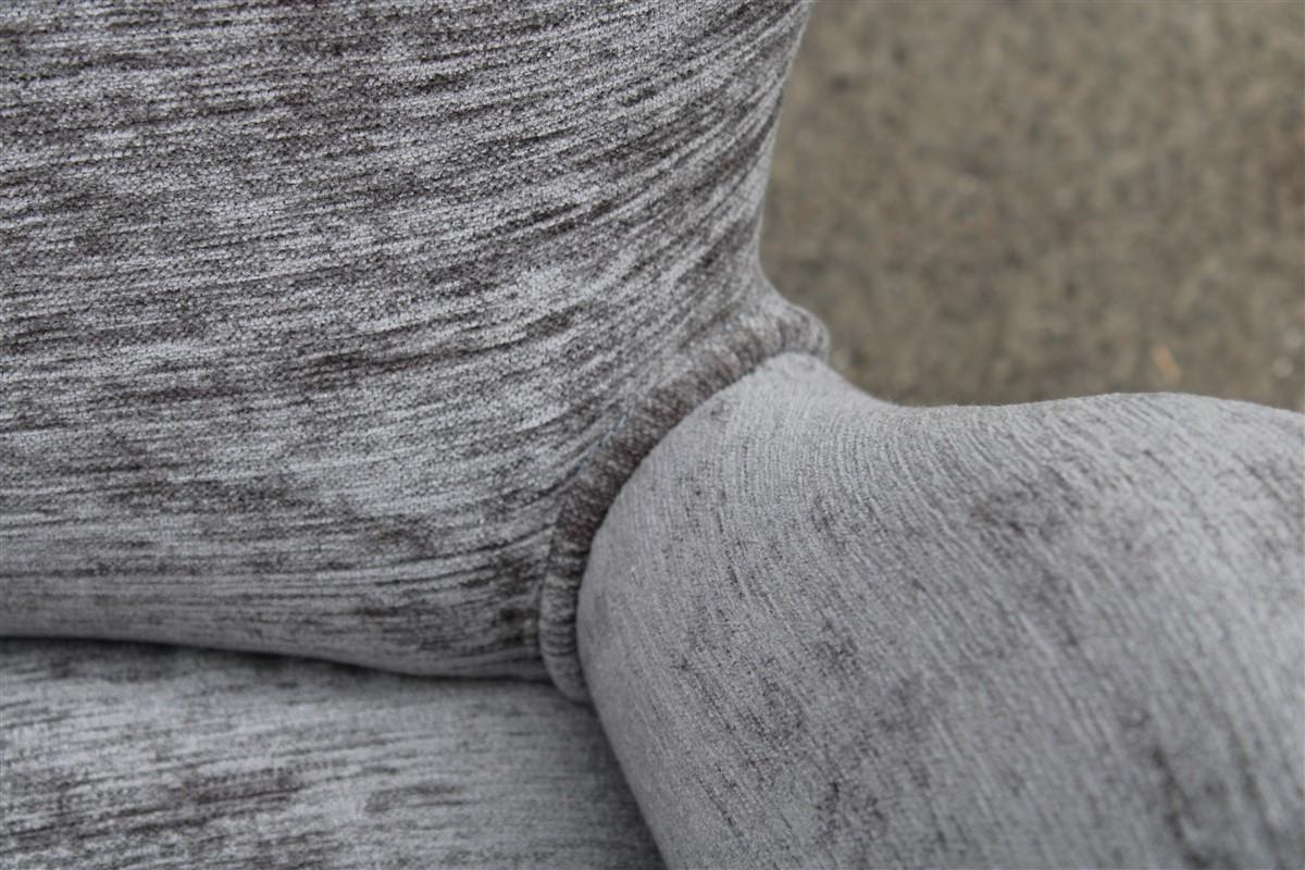 Italian armchair 1950s midcentury gray velvet wooden feet geometric shapes.