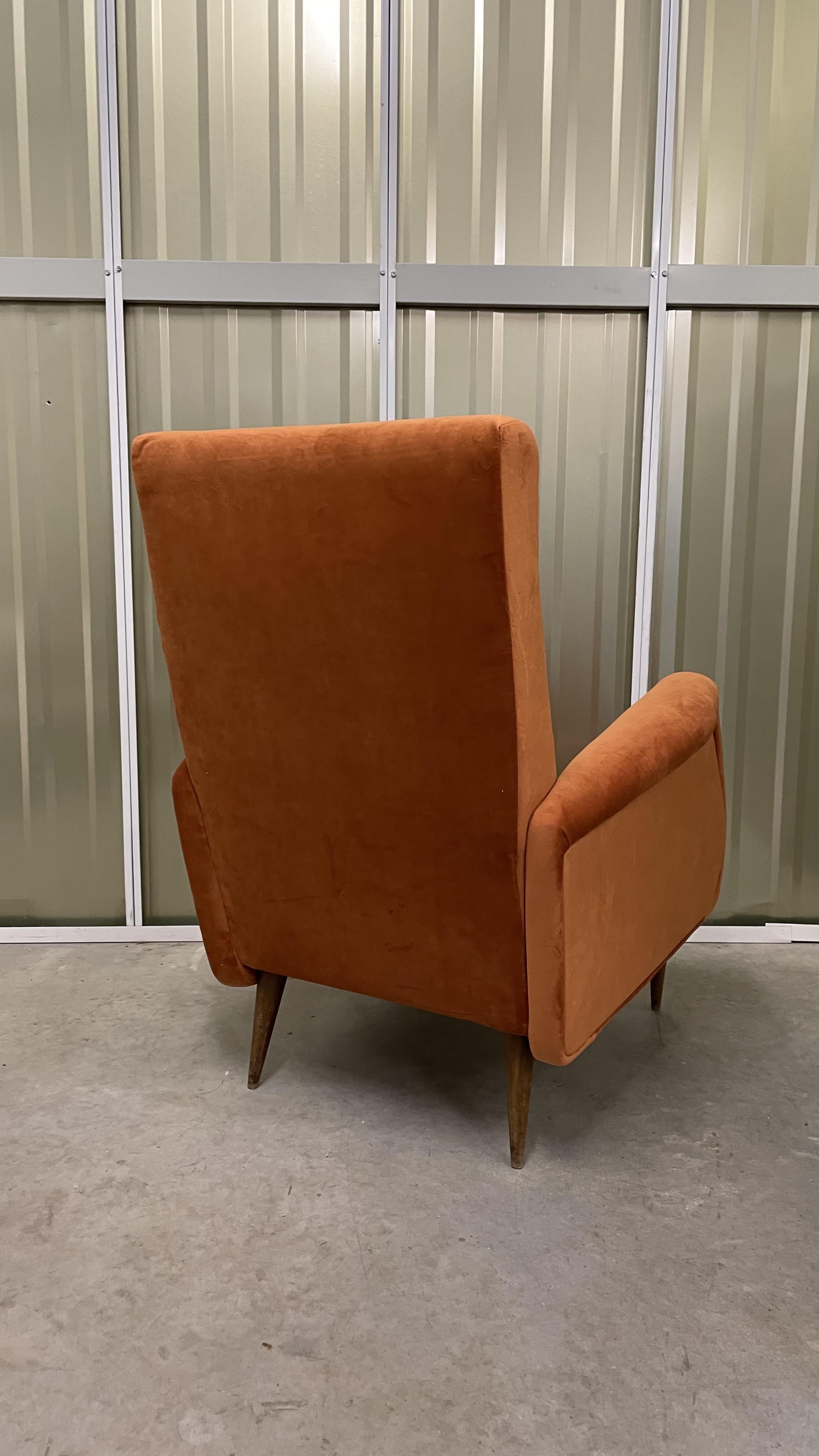 Velvet Italian Armchair, 1960s For Sale