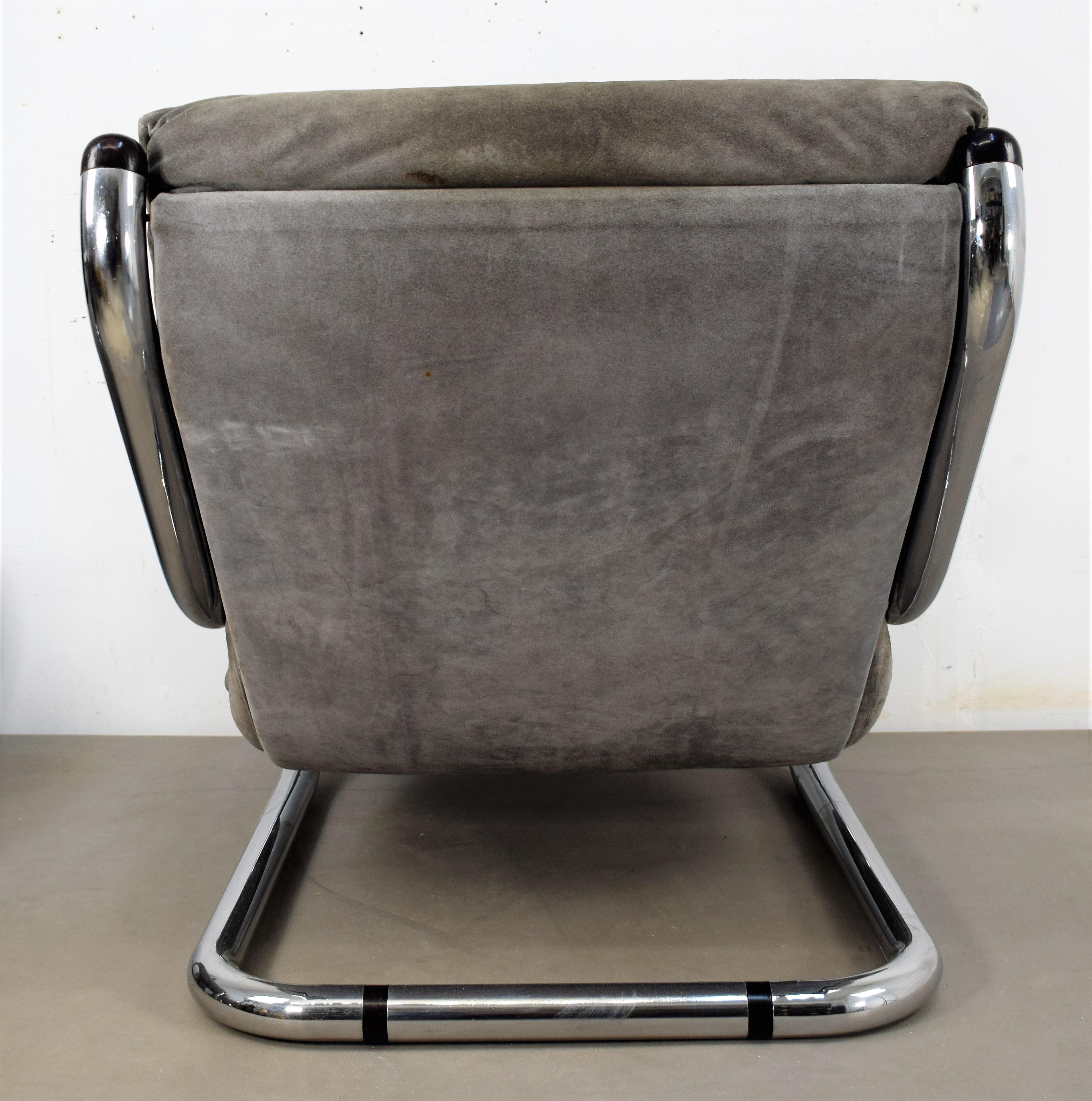 Late 20th Century Italian Armchair and Pouf, 1970s For Sale