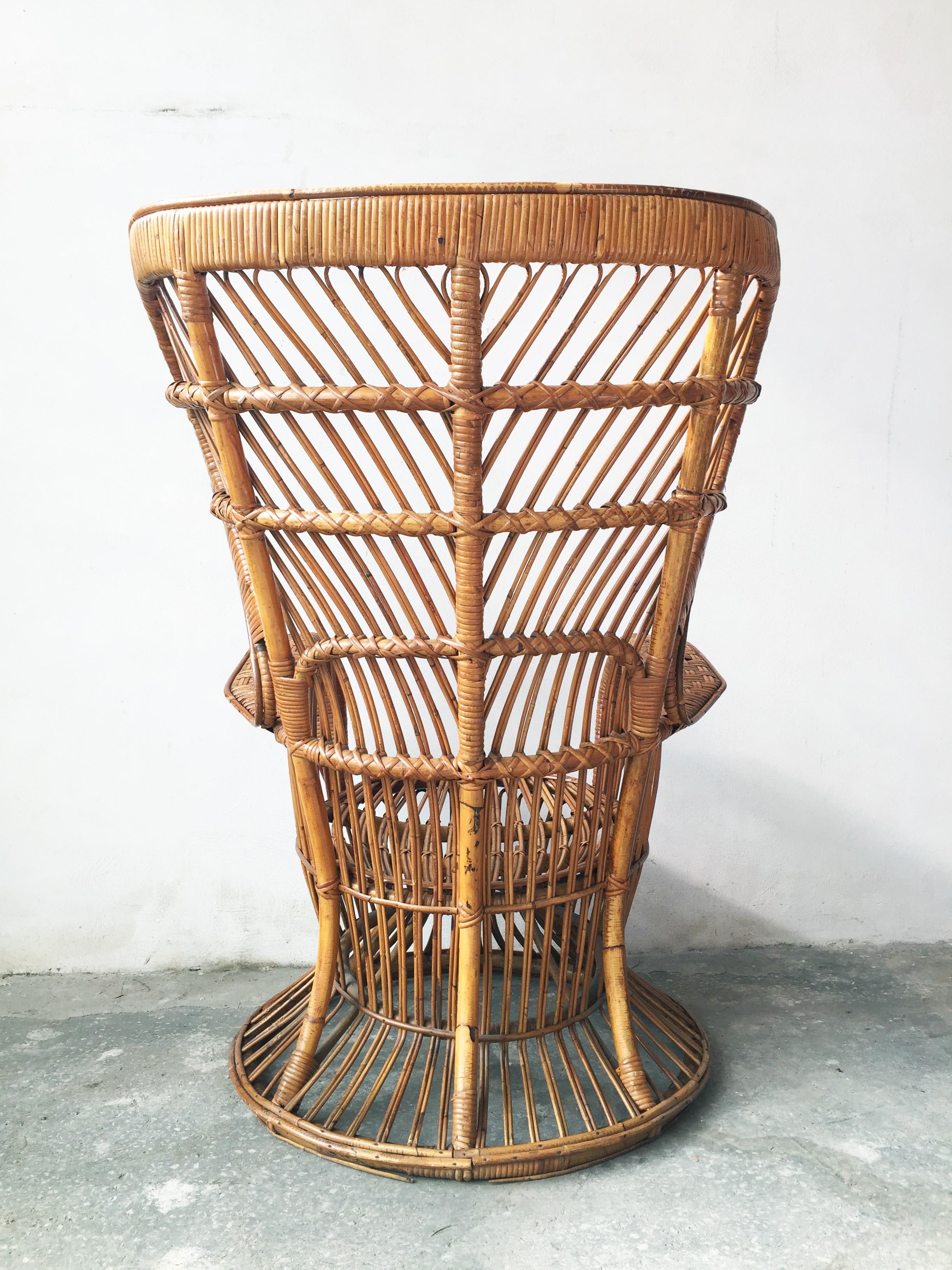 Mid-Century Modern Italian Armchair by Lio Carminati in Rattan & Bamboo Cane, Casa & Giardino 1950s For Sale