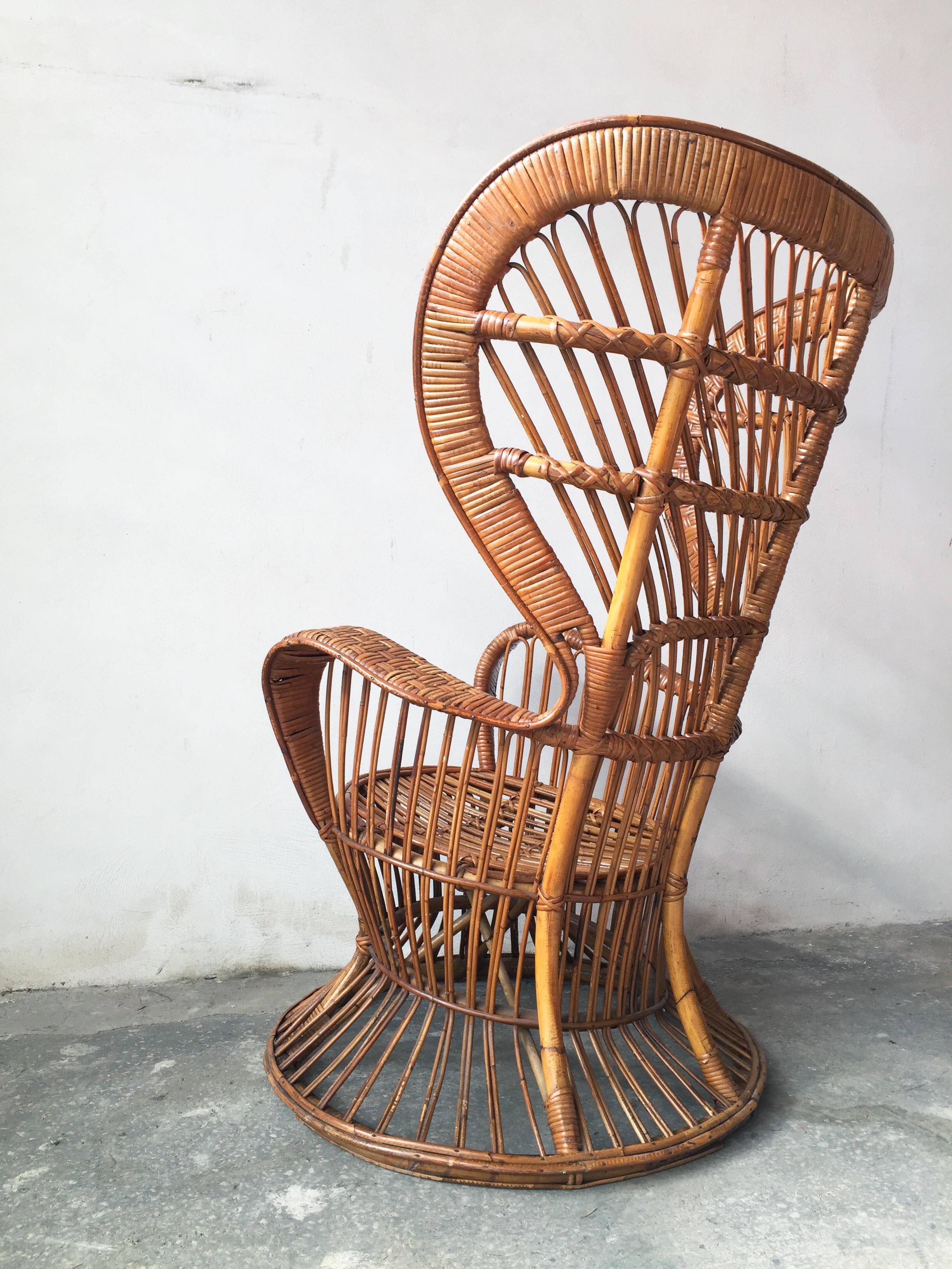 Italian Armchair by Lio Carminati in Rattan & Bamboo Cane, Casa & Giardino 1950s In Good Condition For Sale In Fregene, IT
