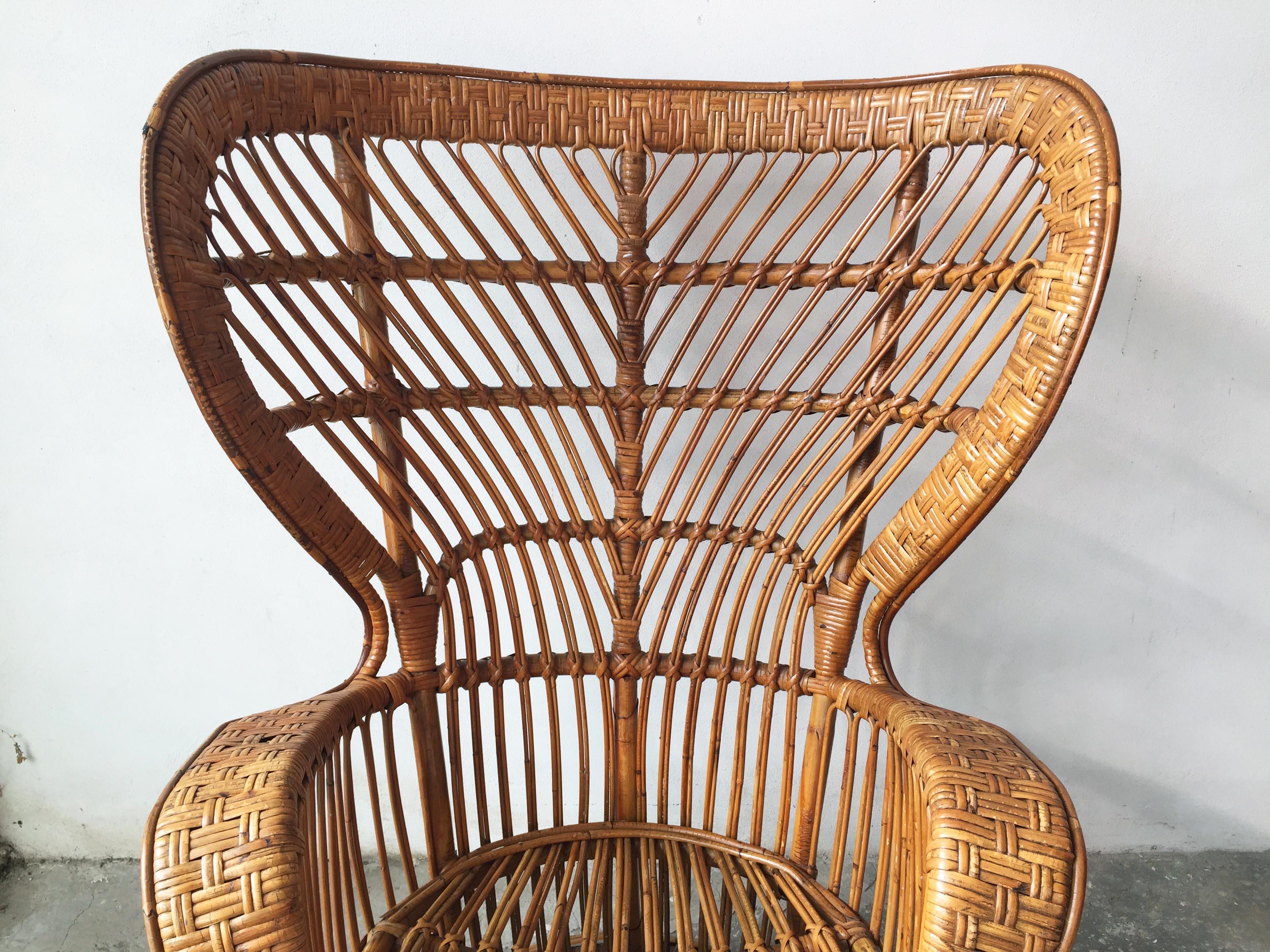 Italian Armchair by Lio Carminati in Rattan & Bamboo Cane, Casa & Giardino 1950s For Sale 1