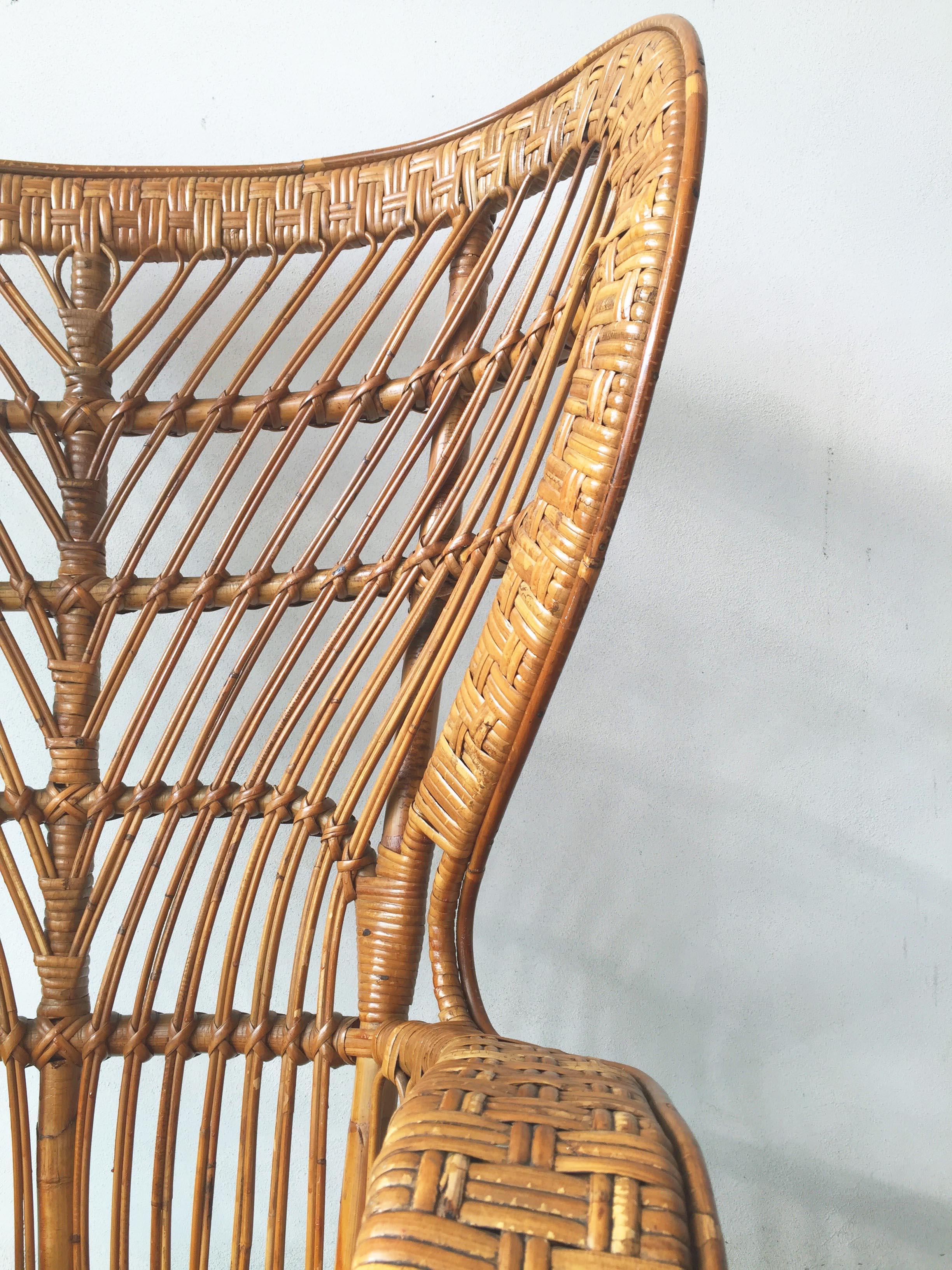 Italian Armchair by Lio Carminati in Rattan & Bamboo Cane, Casa & Giardino 1950s For Sale 2