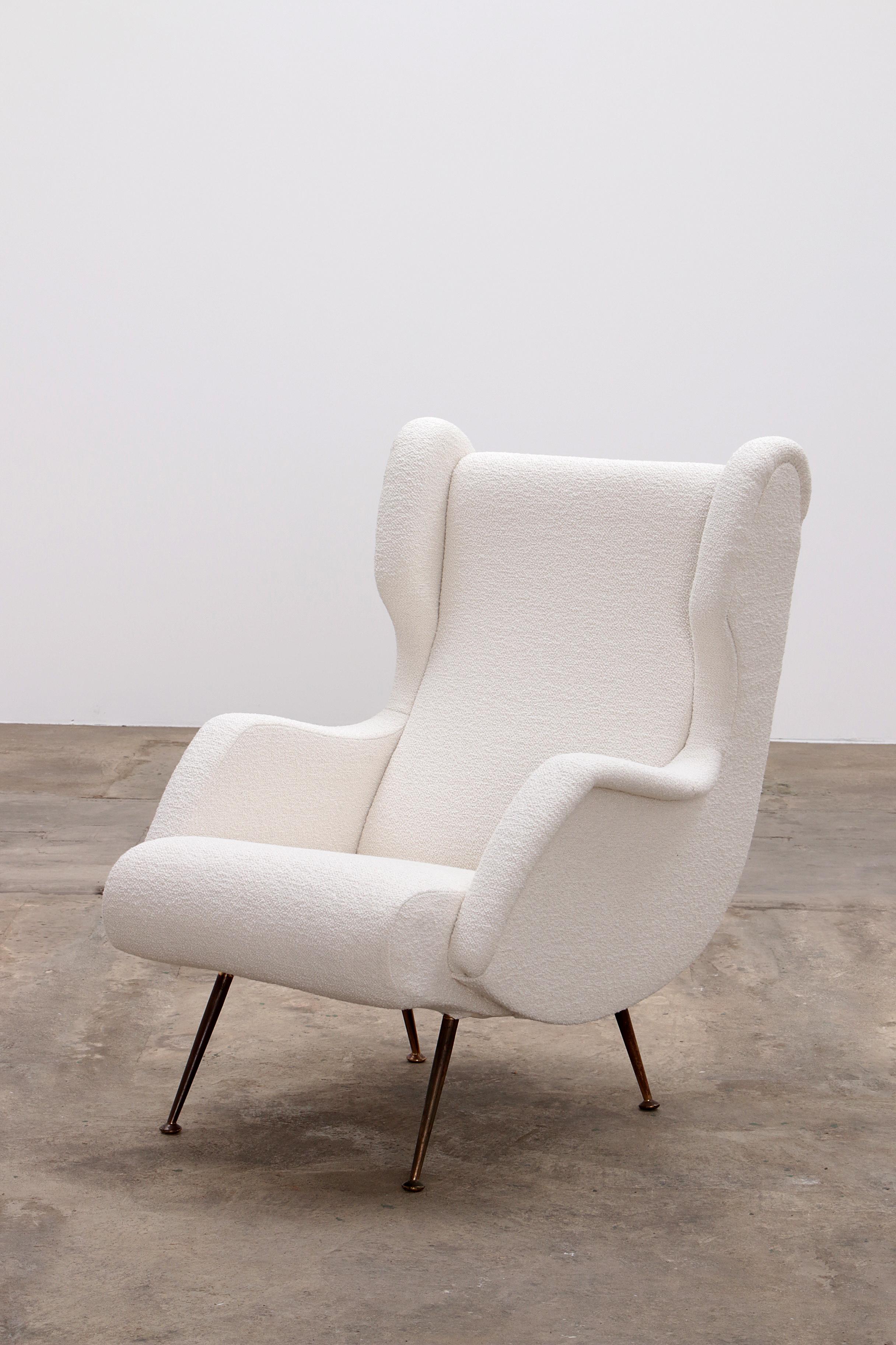 Italian Armchair by Marco Zanuso for Arflex upholstered with Boucle, 1960 For Sale 5