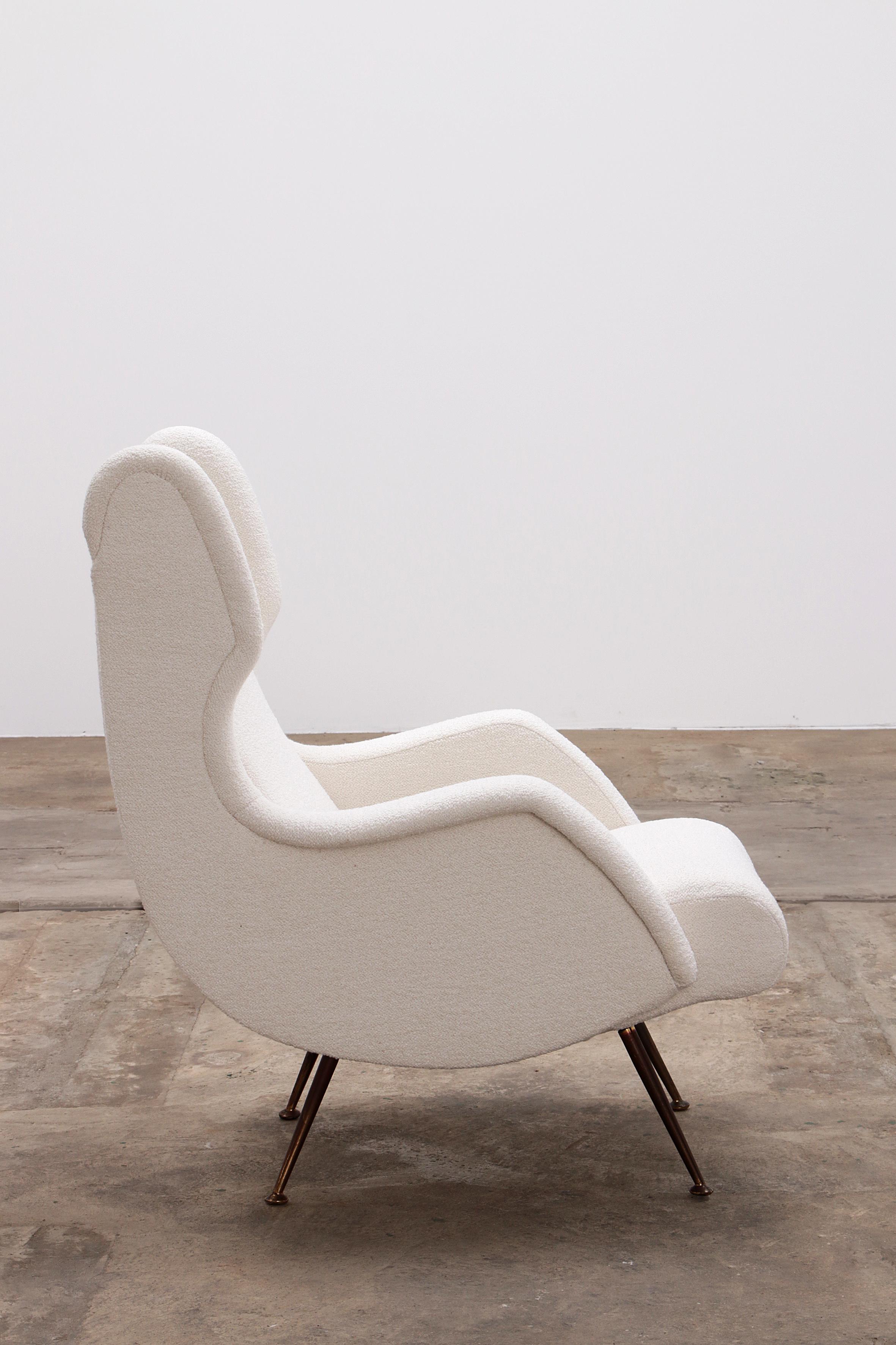 Italian Armchair by Marco Zanuso for Arflex upholstered with Boucle, 1960 For Sale 8