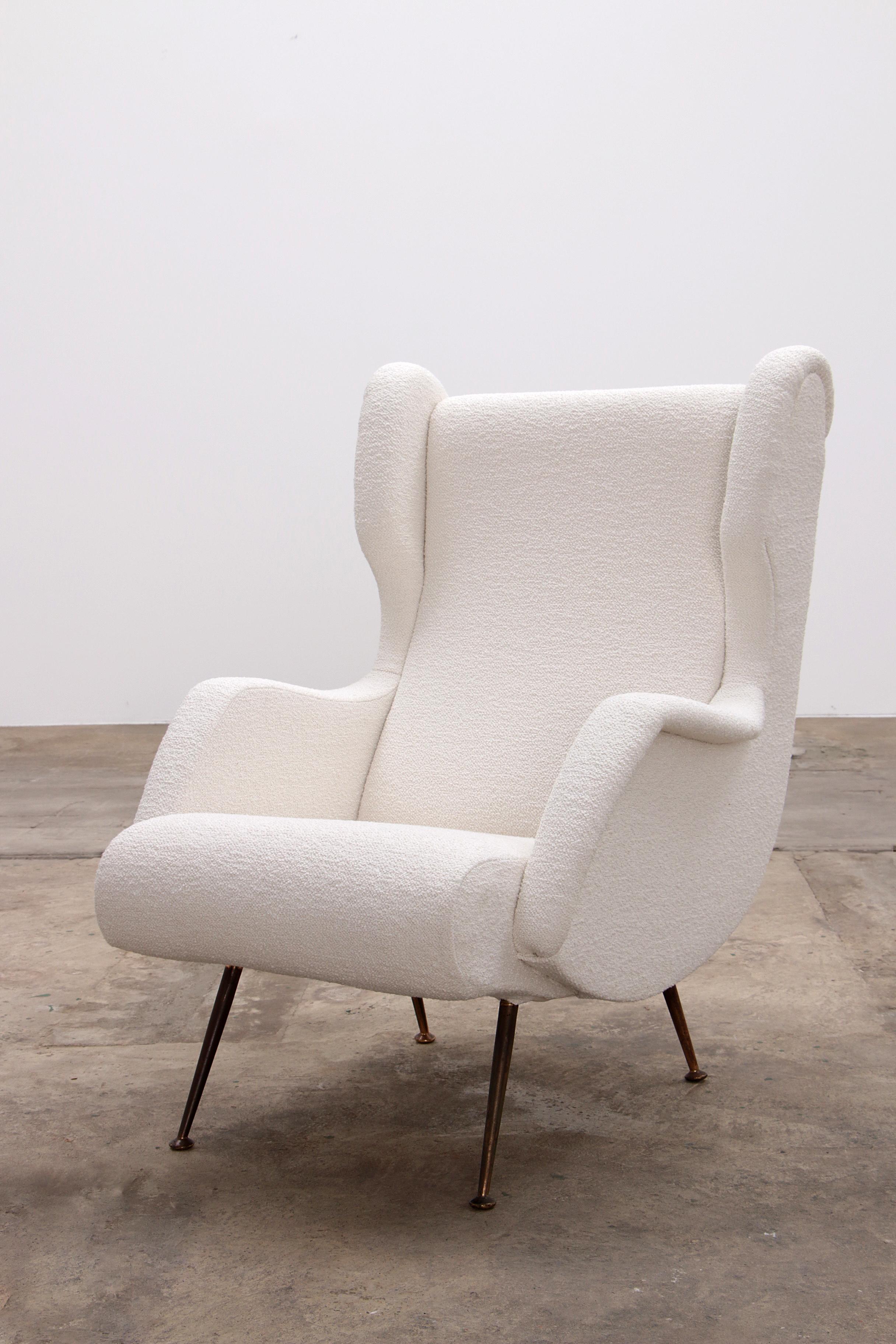 Italian Armchair by Marco Zanuso for Arflex upholstered with Boucle, 1960 For Sale 11