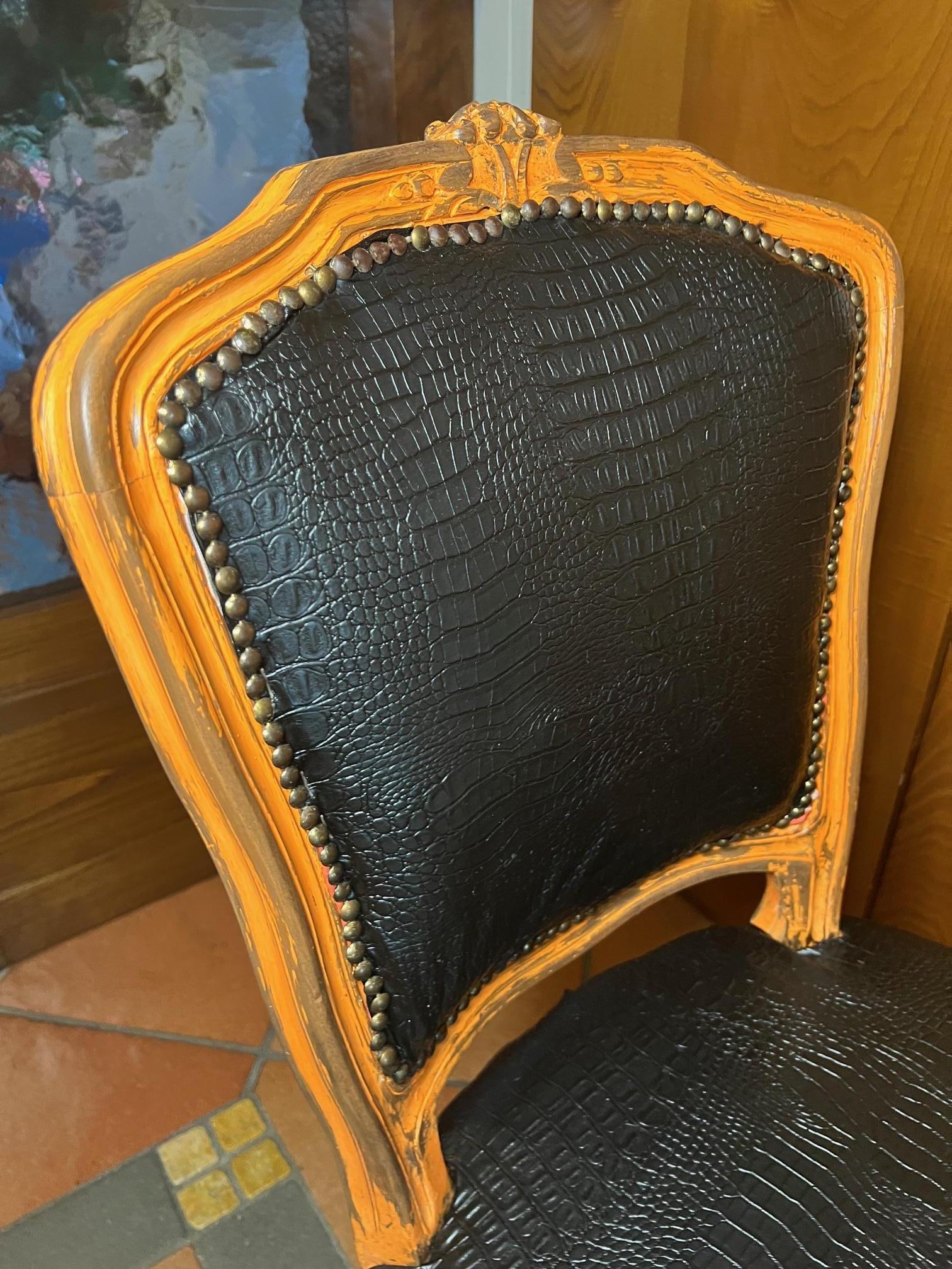 Italian Armchair Chair with Faux Crocodile Imitation Leather Covering For Sale 10