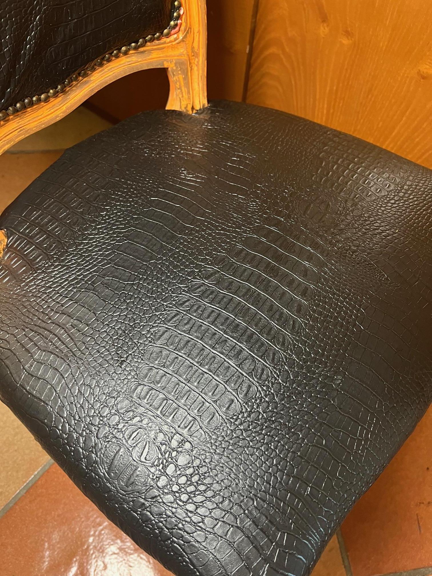 Italian Armchair Chair with Faux Crocodile Imitation Leather Covering For Sale 11