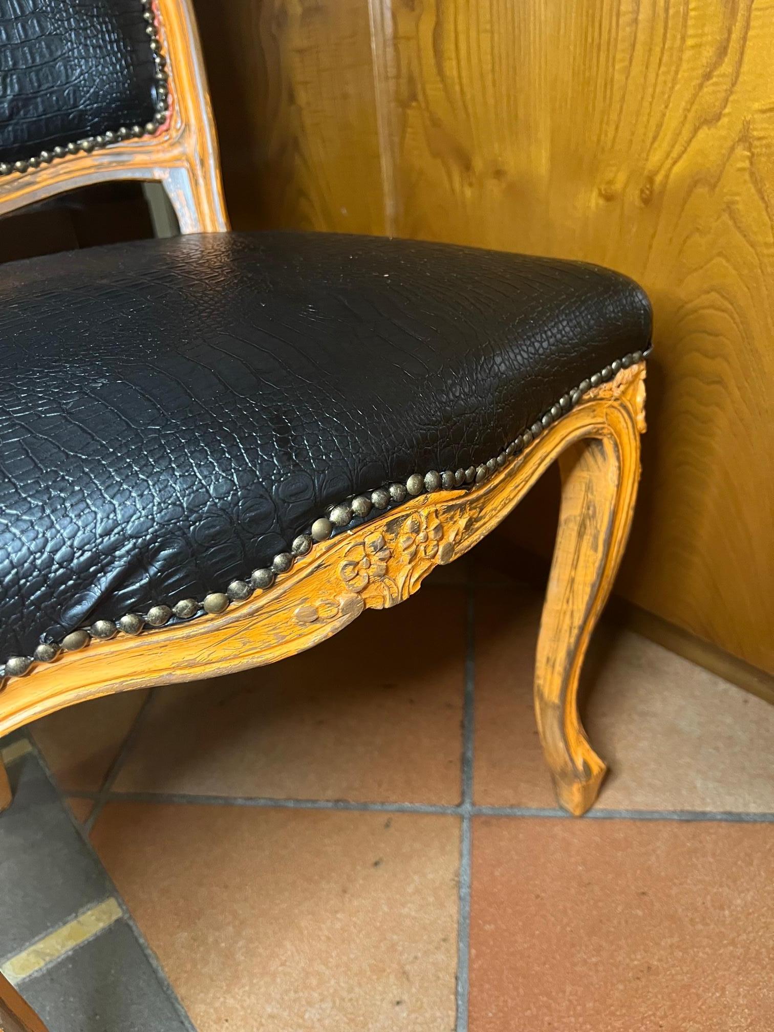 Italian Armchair Chair with Faux Crocodile Imitation Leather Covering For Sale 13