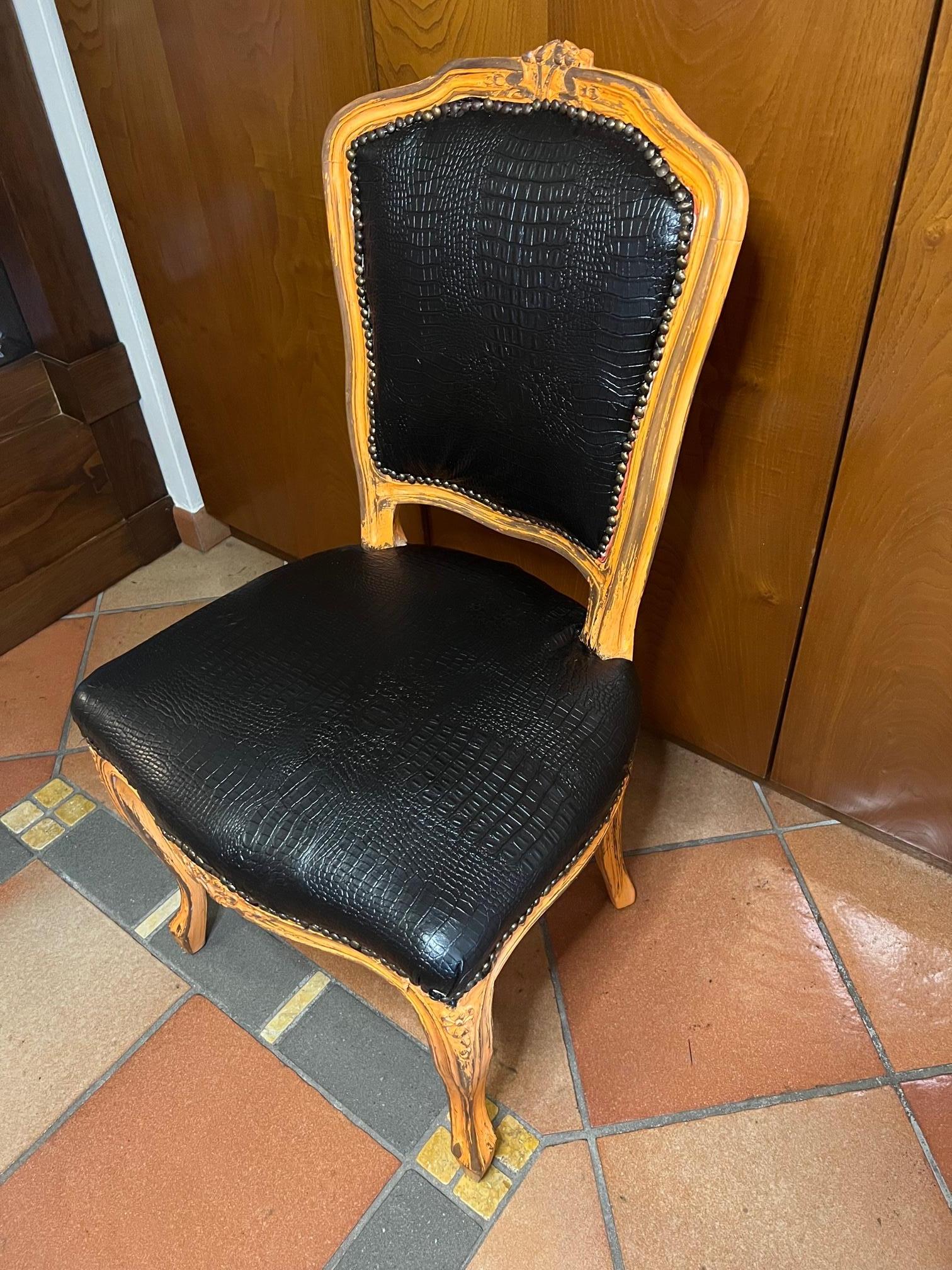 Modern Italian Armchair Chair with Faux Crocodile Imitation Leather Covering For Sale