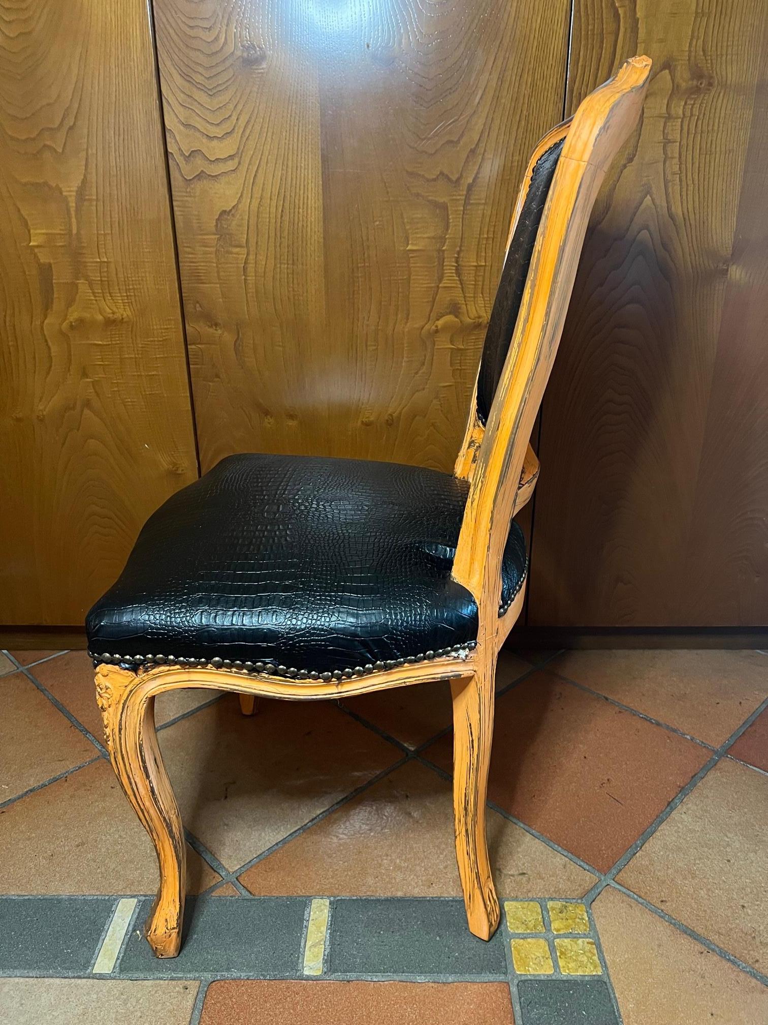 Late 20th Century Italian Armchair Chair with Faux Crocodile Imitation Leather Covering For Sale